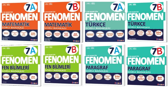 Fenomen Okul 2025 7. Sınıf Matematik + Türkçe + Fen + Paragraf A + B Serisi Soru Seti 8 Kitap