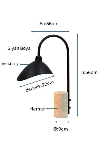 Siyah Boyalı Masa Lambası PLC-1203-M-BSY - 2