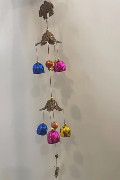 Deprem Zili Çanı Duvar Rüzgar Çanı Zili Feng Shui Ejderha Yılı Metal Çanlı Fil Objeli Renkli - Resim 3