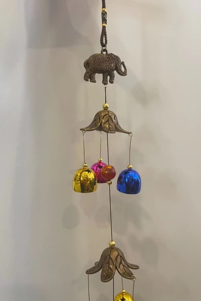 Deprem Zili Çanı Duvar Rüzgar Çanı Zili Feng Shui Ejderha Yılı Metal Çanlı Fil Objeli Renkli - Resim 5