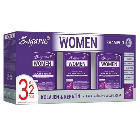 Zigavus Women Kolajen ve Keratin Şampuan 300 ml | 3 AL 2 ÖDE