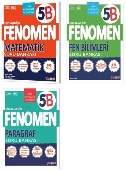 Fenomen Okul 2025 5. Sınıf Matematik + Paragraf + Fen B Serisi Soru Seti 3 Kitap Güncel Müfredat - Resim 2