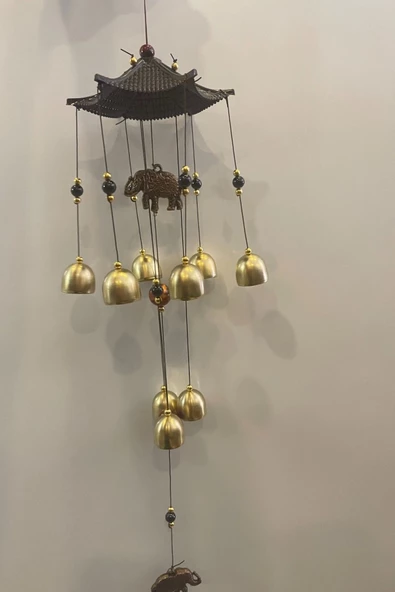 Deprem Zili Çanı Duvar Rüzgar Çanı Zili Feng Shui Ejderha Yılı Metal Borulu Fil Pagoda Objeli - 3