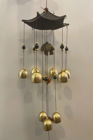 Deprem Zili Çanı Duvar Rüzgar Çanı Zili Feng Shui Ejderha Yılı Metal Borulu Fil Pagoda Objeli - 2