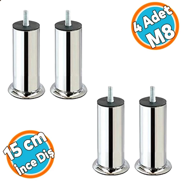Mobilya Yükseltici Kanepe Baza Koltuk Destek Ayağı M8 Civata Krom Ayak 15 cm (4 ADET) ürün görseli