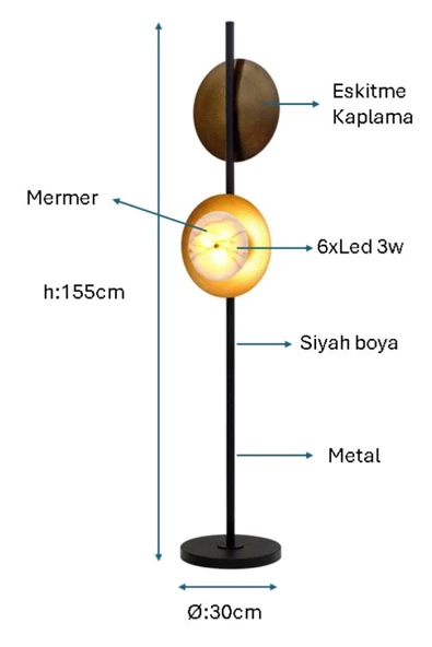 Siyah/Eskitme Boyalı Lambader PLC-1204-L-BSY - 2