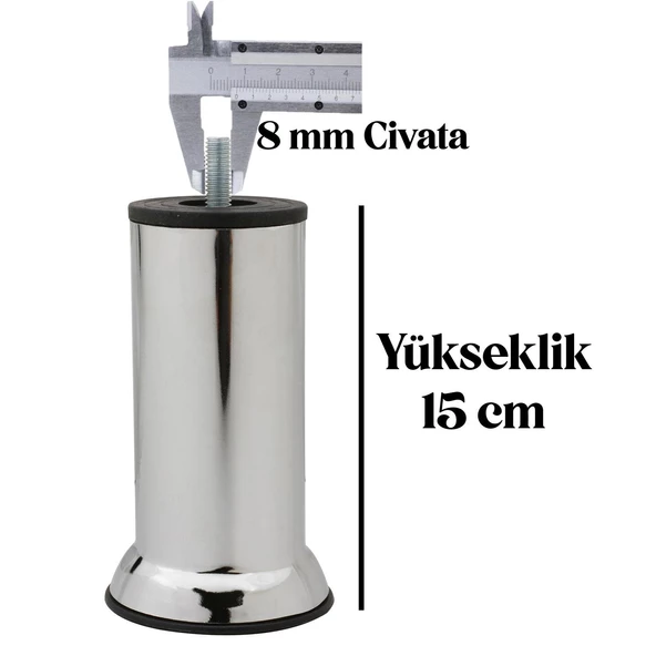 Mobilya Yükseltici Kanepe Baza Koltuk Destek Ayağı M8 Civata İnce Diş Krom Ayak 15 cm (12 ADET) - 2