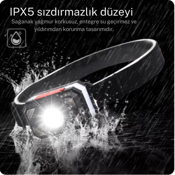 su geçirmez 7 farklı ışık moduna sahip 800 mah lityum pilli kafa  feneri - 3
