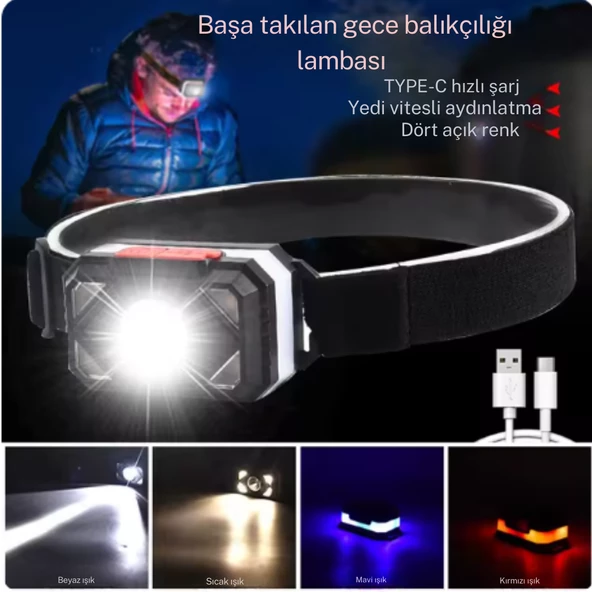 su geçirmez 7 farklı ışık moduna sahip 800 mah lityum pilli kafa  feneri - 7