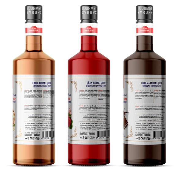 Nish Fındık, Çilek, Çikolata Aromalı Şurup 3x700 ML - Cam Şişe - 2