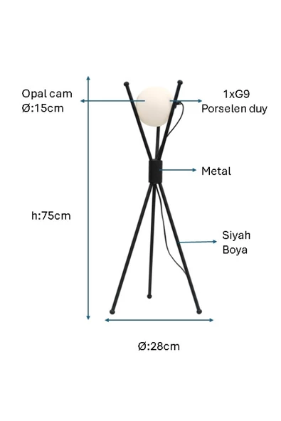 Siyah Boyalı Masa Lambası PLC-1205-M-BSY - 2