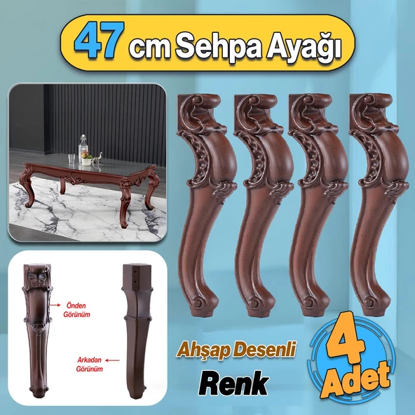 Ahşap Desenli 4 Adet Valenta Plastik Sehpa Ayağı 47 cm Mobilya Zigon Çay Orta Sehpası Ayak Ayakları