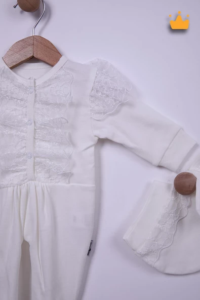 Babyhola %100 Pamuk Kız Bebek Şapkalı Eldivenli Güpürlü Patikli Tulum 3660 - 4