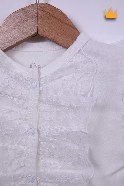 Babyhola %100 Pamuk Kız Bebek Şapkalı Eldivenli Güpürlü Patikli Tulum 3660 - 3