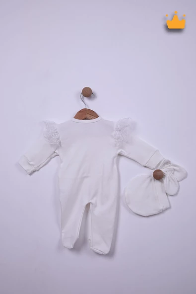 Babyhola %100 Pamuk Kız Bebek Şapkalı Eldivenli Güpürlü Patikli Tulum 3660 - 8