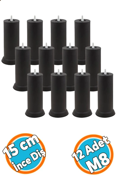 Mobilya Yükseltici Baza Metal Kanepe Koltuk Destek Ayağı M8 Civatalı İnce Diş Siyah Ayak 15 cm (12 ADET) - Resim 6