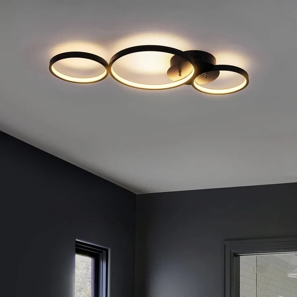Troya / Plafonyer Avize / 70x25 cm / Antrasit Gövde / 3 Renk Yanar / 3 Renk Işık - 3