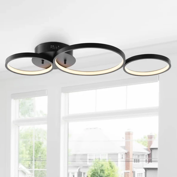 Troya / Plafonyer Avize / 70x25 cm / Antrasit Gövde / 3 Renk Yanar / 3 Renk Işık - 2