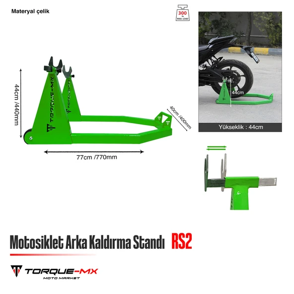 Torque-MX Motosiklet Arka Kaldırma Standı RS2 Yeşil - Resim 5
