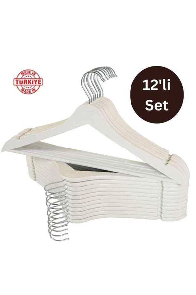 KULVARAVM 12 Adet Beyaz Elbise Askısı Kıyafet Askısı Ahşap Görünümlü Plastik Askı 12Lİ
