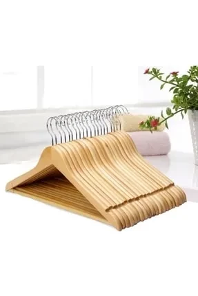 KULVARAVM 48 Adet Lüxs Cılalı Ahşap Vernikli Naturel Elbise Askısı Pürüzsüz - 2