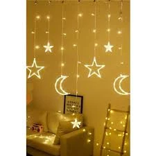 KULVARAVM Ay Yıldızlı Perde Led Işık Saçaklı Perde Led Parti Süsü Animasyonlu - 2