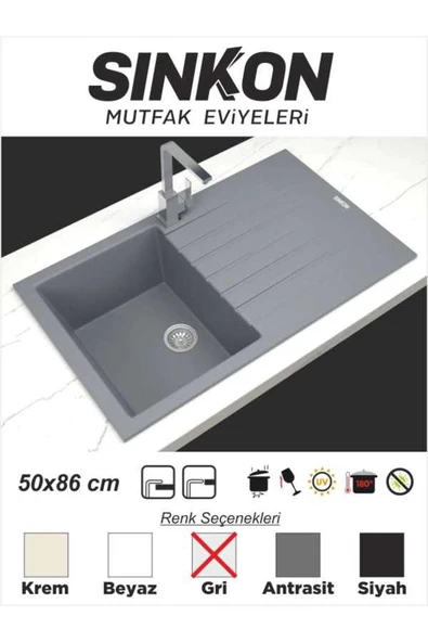 SİNKON Gri Granit Evye 50x86 - SG86 - Sinkon