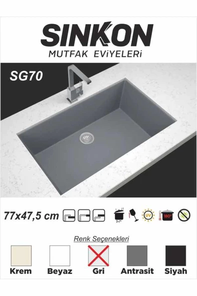 SİNKON Gri Granit Evye 77x47,5 - SG70 - Sinkon