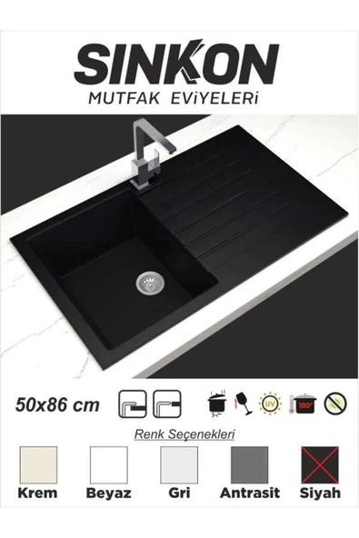 SİNKON Siyah Granit Evye 50x86 - SG86 - Sinkon