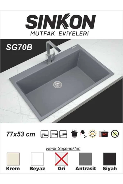 SİNKON Gri Granit Evye 77x53 - SG70B - Sinkon