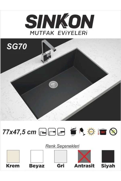 SİNKON Antrasit Granit Evye 77x47,5 - SG70 - Sinkon