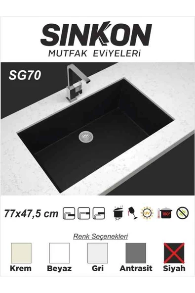 SİNKON Siyah Granit Evye 77x47,5 - SG70 - Sinkon