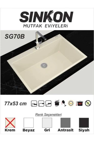 SİNKON Krem Granit Evye 77x53 - SG70B - Sinkon