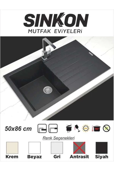 SİNKON Antrasit Granit Evye 50x86 - SG86 - Sinkon