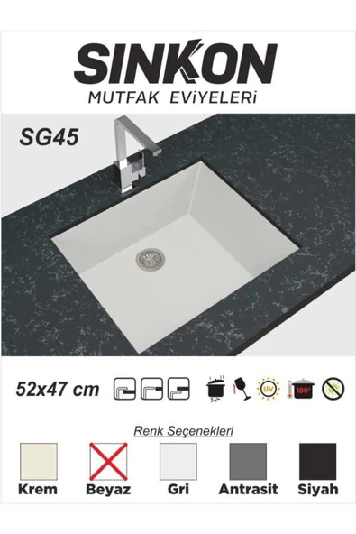 SİNKON Beyaz Granit Evye 52x47 - SG45 - Sinkon