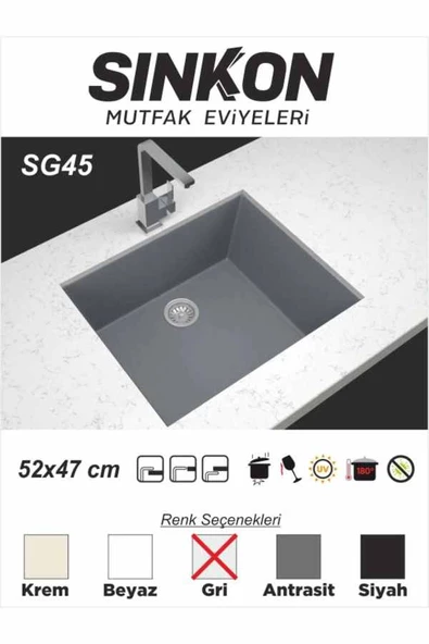 SİNKON Gri Granit Evye 52x47 - SG45 - Sinkon