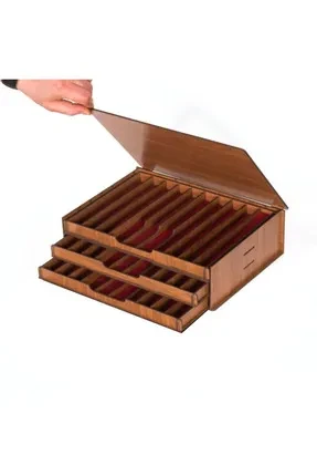 KULVARAVM Hediyelik Tesbihlik Mdf Tesbih Kutusu Ahşap 3 Katlı Tesbihlik 30'lu Takı