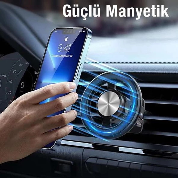Polham Manyetik Mıknatıslı Araç İçi Telefon Tutucu,Havalandırma Klipsli,Titremez,Düşmez Telefon Tutucu - 3