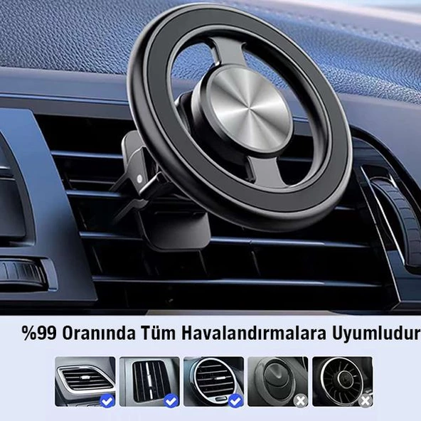 Polham Manyetik Mıknatıslı Araç İçi Telefon Tutucu,Havalandırma Klipsli,Titremez,Düşmez Telefon Tutucu - 5