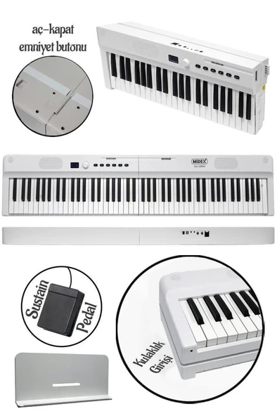Midex PLX-120WH Yüksek Kaliteli Katlanır Taşınabilir Dijital Piyano - Resim 3