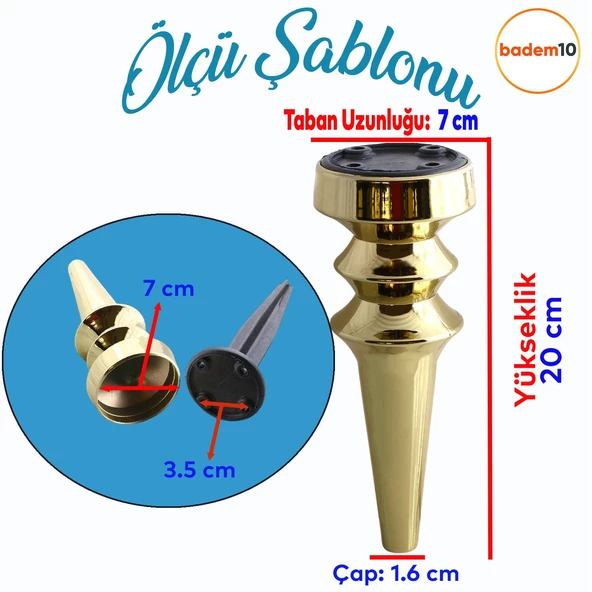 Oliva Mobilya Kanepe Koltuk Tv Ünitesi Baza Ayağı Zigon Orta Sehpası Ayak Ayakları 20 cm Altın - Resim 2