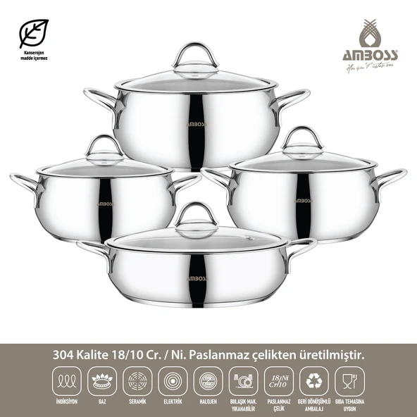 Amboss 13 Parça Paslanmaz Çelik Stone Tencere Seti - Resim 2