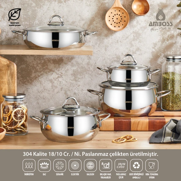 Amboss 13 Parça Paslanmaz Çelik Stone Tencere Seti - Resim 4
