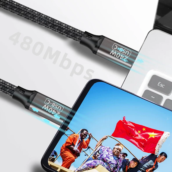 QG02 Type-C to Type-C PD3.1 Data Kablosu 240W 480Mbps 0.5 Metre - 12