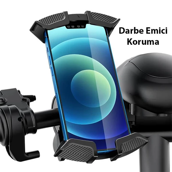 Polham Motosiklet,Bisiklet ve Scooter İçin Gidon Uyumlu Telefon Tutucu,360 Derece Dönebilen Darbe Emici - 4
