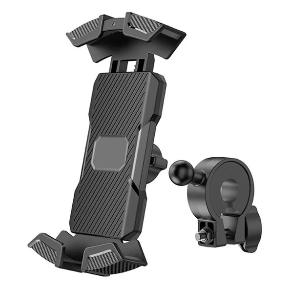 Polham Motosiklet,Bisiklet ve Scooter İçin Gidon Uyumlu Telefon Tutucu,360 Derece Dönebilen Darbe Emici - 5