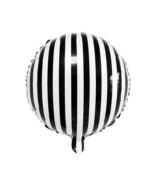 Siyah Beyaz Çizgili Yuvarlak Folyo Balon 18 inç