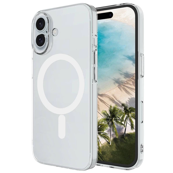 Apple iPhone 16 Kılıf  Magsafe Şarj Özellikli Şeffaf Tek Kamera Çerçeveli Porto Kapak