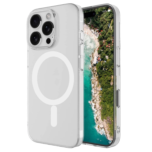 Apple iPhone 16 Pro Max Kılıf  Magsafe Şarj Özellikli Şeffaf Tek Kamera Çerçeveli Porto Kapak