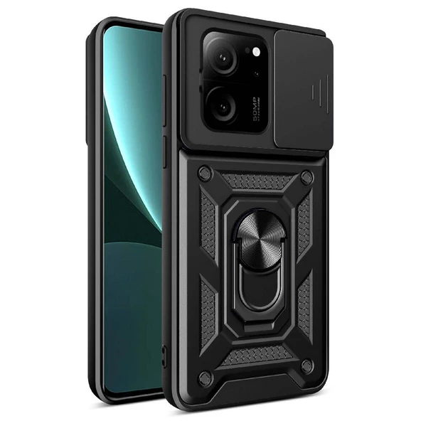 Xiaomi Mi 13T Pro Kılıf Magnetik Standlı Kamera Korumalı  Sürgülü Vega Kapak